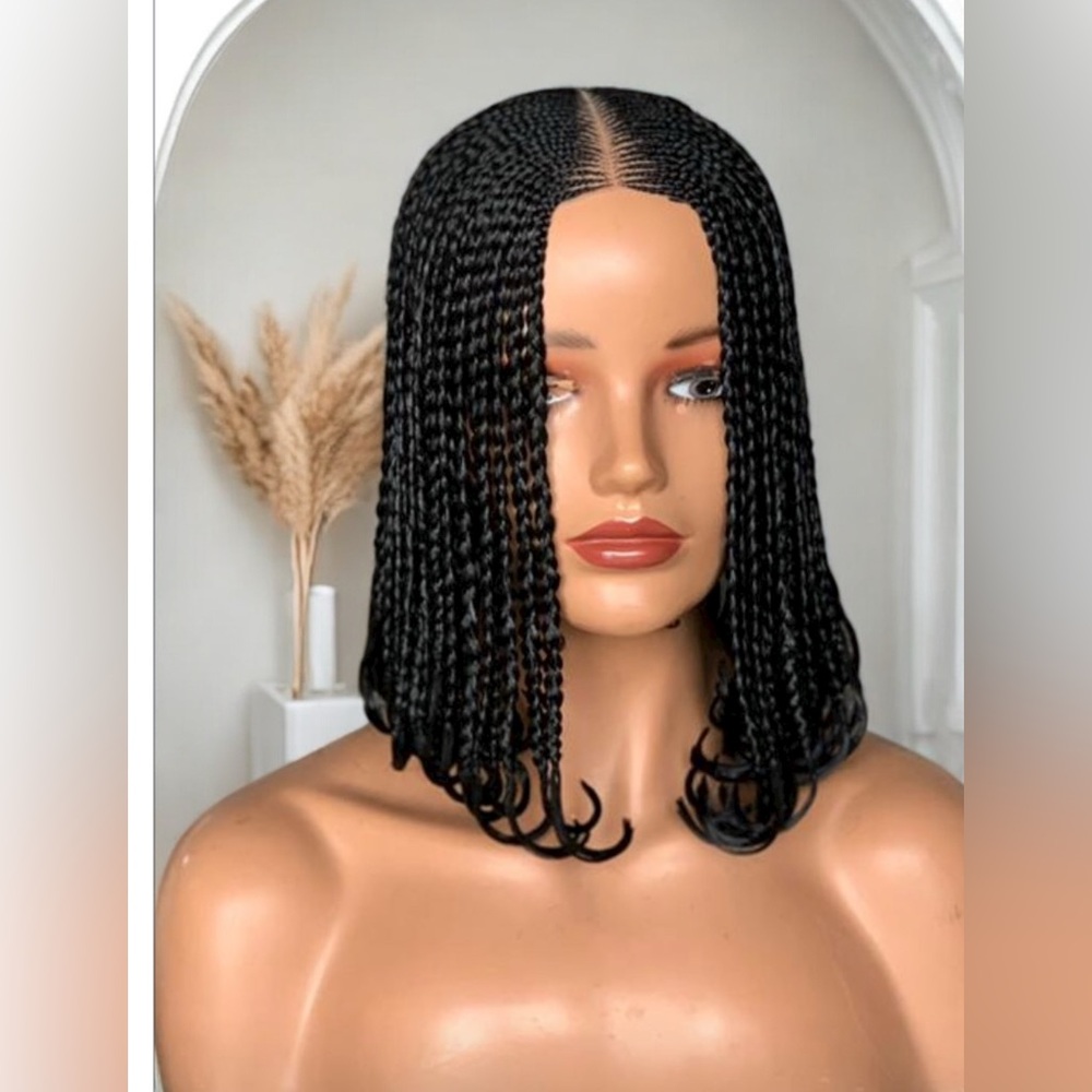 Middle Part Cornrow Bob Black Braided Wig